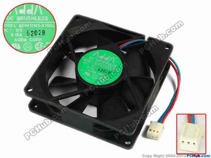 77575 ADDA AD0812MS-A70GL Server - Square Fan sq80x80x25, w80x2x3, 12V 0.15A ADDA AD0812MS-A70GL Server - Square Fan 