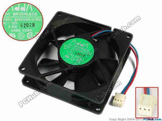 77575 ADDA AD0812MS-A70GL Server - Square Fan sq80x80x25, w80x2x3, 12V 0.15A ADDA AD0812MS-A70GL Server - Square Fan 