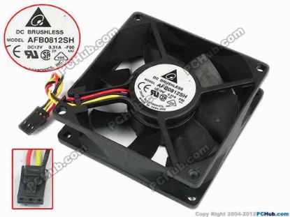77588 Delta Electronics AFB0812SH Server - Square Fan -F00, sq80x80x25, w65x3x3, 12V 0.51A Delta Electronics AFB0812SH Server - Square Fan 