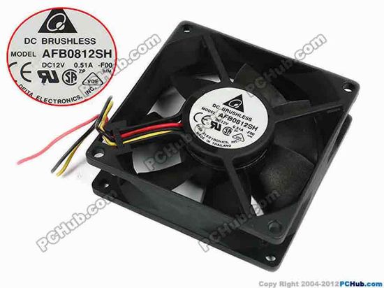 77594 Delta Electronics AFB0812SH Server - Square Fan -F00, sq80x80x25, w65x3, 12V 0.51A Delta Electronics AFB0812SH Server - Square Fan 