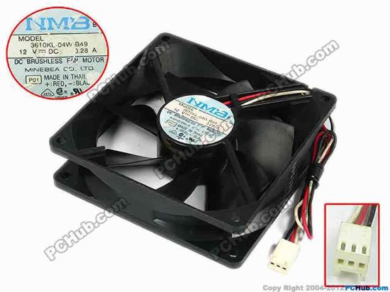 77634 NMB-MAT / Minebea 3610KL-04W-B49 Server - Square Fan P01, sq92x92x25, w210x3x3, 12V 0.28A NMB-MAT / Minebea 3610KL-04W-B49 Server - Square Fan 