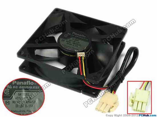 77643 Panasonic FBA09A12L Server - Square Fan 6G12BD-1JX, sq92x92x25, w165x3x3, 12V 0.15A Panasonic FBA09A12L Server - Square Fan 