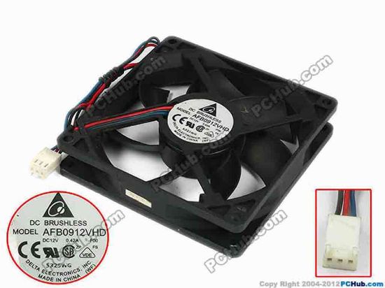 77663 Delta Electronics AFB0912VHD Server - Square Fan -F00, sq92x92x20, w195x3x3, 12V 0.42A Delta Electronics AFB0912VHD Server - Square Fan 