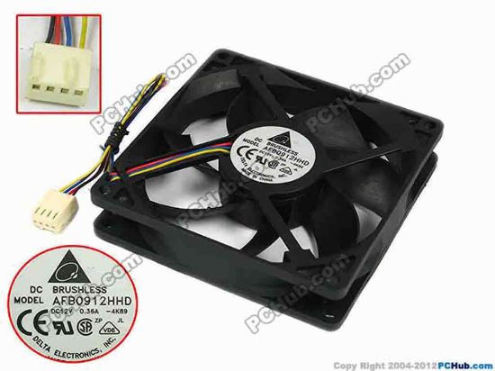 77664 Delta Electronics AFB0912HHD Server - Square Fan -4K89, sq92x92x20, w140x4x4, 12V 0.36A Delta Electronics AFB0912HHD Server - Square Fan 