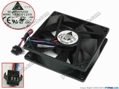77666 Delta Electronics AFB0912VH Server - Square Fan -R00, sq92x92x25, w80x3x4, 12V 0.60A Delta Electronics AFB0912VH Server - Square Fan 