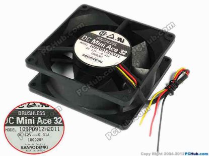 77702 Sanyo Denki 109P0912H2011 Server - Square Fan sq92x92x32, w170x3, 12V 0.31A Sanyo Denki 109P0912H2011 Server - Square Fan 