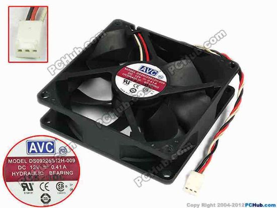 77711 AVC DS09225S12H-009 Server - Square Fan sq92x92x25, w165x3x3, 12V 0.41A AVC DS09225S12H-009 Server - Square Fan 