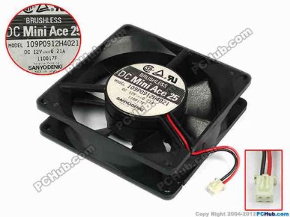 77716 Sanyo Denki 109P0912H4021 Server - Square Fan sq92x92x25, w55x2x2, 12V 0.21A Sanyo Denki 109P0912H4021 Server - Square Fan 