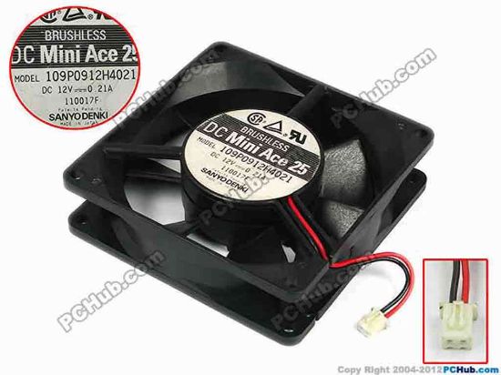 77716 Sanyo Denki 109P0912H4021 Server - Square Fan sq92x92x25, w55x2x2, 12V 0.21A Sanyo Denki 109P0912H4021 Server - Square Fan 