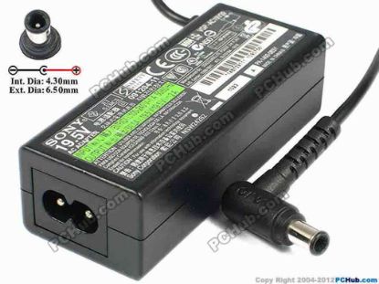 77736 Sony Vaio VPCM Series AC Adapter- Laptop 148739111, 19.5V 2A, Tip E,2 Prong Sony Vaio VPCM Series AC Adapter- Laptop <b>»In stock now ready to ship in 24 hours</b>. 
<p><span class="span11" id="ctl00_ContentPlaceHolder1_ItemDesc1_Label19"></span></p><span class="span11" id="ctl00_ContentPlaceHolder1_ItemDesc1_lblItemDescription">
<p><span id="ctl00_ContentPlaceHolder1_ItemDesc1_lblItemDescription">Model: VGP-AC19V39<br />
Sony P/N: 1-487-391-11, 148739111</span></p>
<p>INPUT: 100-240V~ 1A, 50-60Hz<br />
OUTPUT: 19.5V 2A 39W<br />
Connecter size: Int. Diameter: 4.30mm <br />
Ext. Diameter: 6.50mm<br />
</p>
<p>Dimension: 121 x 49 x 30 mm<br />
<br />
<font color="#444444" face="Verdana"><font color="#444444" face="Verdana"><font color="#444444" face="Verdana">*<font color="#444444" face="Verdana">Please take note, 2 wire AC <a shape="rect" href="http://www.pchub.com/uph/category/356/Power-Core.html"><font color="#800080">power cord</font></a> not included.</font></font></font></font></p></span>