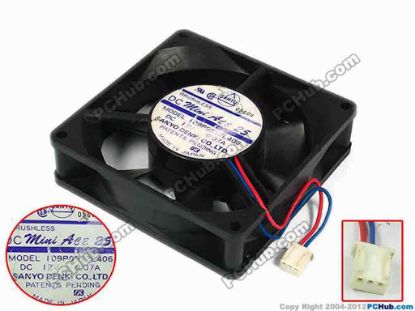 77748 Sanyo Denki 109P0912L406 Server - Square Fan sq92x92x25, w80x2x3, 12V 0.07A Sanyo Denki 109P0912L406 Server - Square Fan 