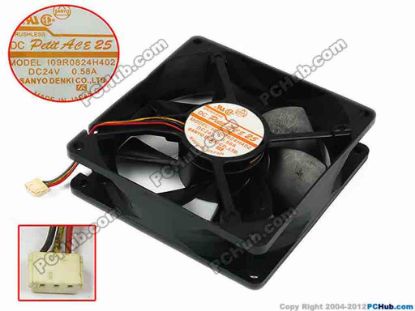 77757 Sanyo Denki 109R0824H402 Server - Square Fan sq92x92x25, w30x3x3, 24V 0.58A Sanyo Denki 109R0824H402 Server - Square Fan 