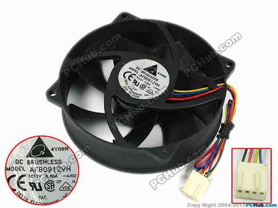 77842 Delta Electronics AFB0912VH Server - Round Fan -4J02, dia95x95x25, w150x4x4, 12V 0.60A Delta Electronics AFB0912VH Server - Round Fan 