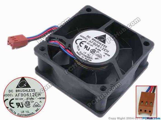 77880 Delta Electronics AFB0612EH Server - Square Fan -BF00, sq60x60x25, w65x3x3, 12V 0.48A Delta Electronics AFB0612EH Server - Square Fan 