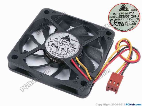 77885 Delta Electronics EFB0612HHA Server - Square Fan -F00, sq60x60x10, w125x3x3, 12V 0.25A Delta Electronics EFB0612HHA Server - Square Fan 