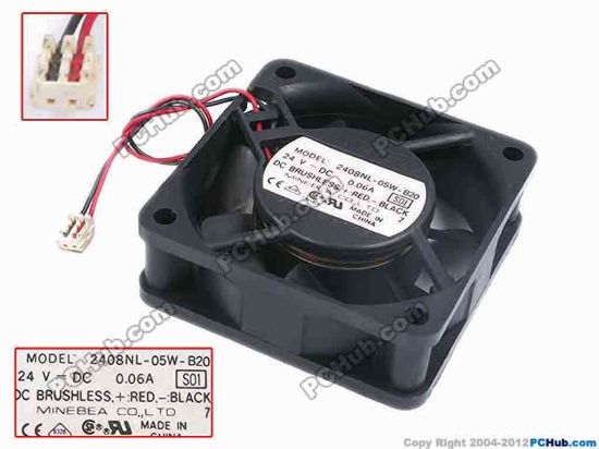 77905 NMB-MAT / Minebea 2408NL-05W-B20 Server - Square Fan S01, sq60x60x20, w95x2x2, 24V 0.06A NMB-MAT / Minebea 2408NL-05W-B20 Server - Square Fan 