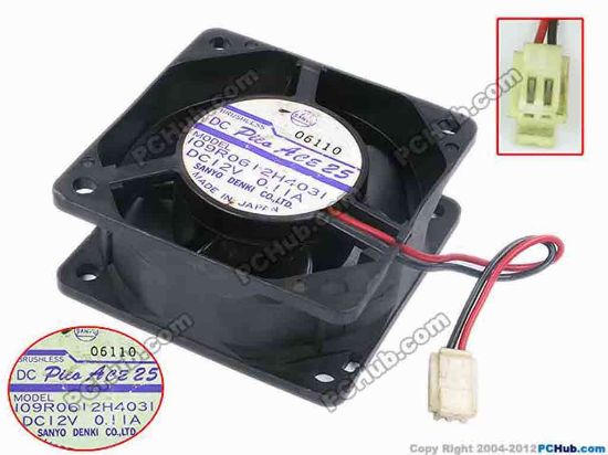 77952 Sanyo Denki 109R0612H4031 Server - Square Fan sq60x60x25, w75x2x2, 12V 0.11A Sanyo Denki 109R0612H4031 Server - Square Fan 