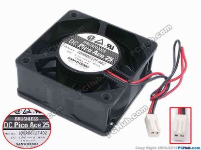 77964 Sanyo Denki 109R0612F402 Server - Square Fan sq60x60x25, w150x2x2, 12V 0.09A Sanyo Denki 109R0612F402 Server - Square Fan 