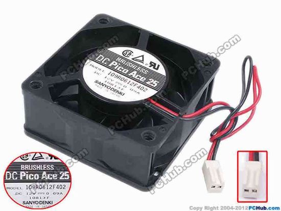77964 Sanyo Denki 109R0612F402 Server - Square Fan sq60x60x25, w150x2x2, 12V 0.09A Sanyo Denki 109R0612F402 Server - Square Fan 