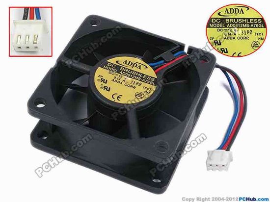 77967 ADDA AD0612MB-A76GL Server - Square Fan TC, sq60x60x25, w70x3x3, 12V 0.14A ADDA AD0612MB-A76GL Server - Square Fan 