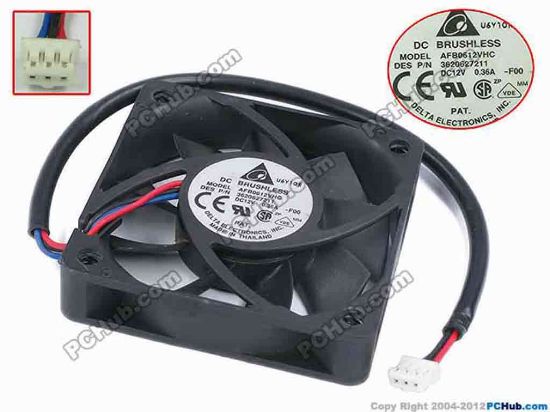 77978 Delta Electronics AFB0612VHC Server - Square Fan -F00, sq60x60x13, w190x3x3, 12V 0.36A Delta Electronics AFB0612VHC Server - Square Fan 