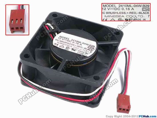 77979 NMB-MAT / Minebea 2410ML-04W-B29 Server - Square Fan C54, sq60x60x25, w200x3x3, 12V 0.16A NMB-MAT / Minebea 2410ML-04W-B29 Server - Square Fan 