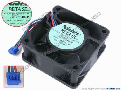 77980 Nidec D06T-24TS20 Server - Square Fan 01B, sq60x60x25, w50x3x3, 24V 0.09A Nidec D06T-24TS20 Server - Square Fan 