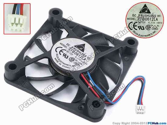78089 Delta Electronics EFB0612LA Server - Square Fan -4K1V, sq60x60x10, w55x3x3, 12V 0.11A Delta Electronics EFB0612LA Server - Square Fan 