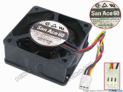 78100 Sanyo Denki 109R0612S416 Server - Square Fan sq60x60x25, w110x3x3, 12V 0.17A Sanyo Denki 109R0612S416 Server - Square Fan 