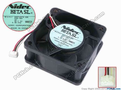 78107 Nidec D06T-24TG Server - Square Fan 32B, FH6-1981, sq60x60x25, w50x3x3, 24V 0.08A Nidec D06T-24TG Server - Square Fan 