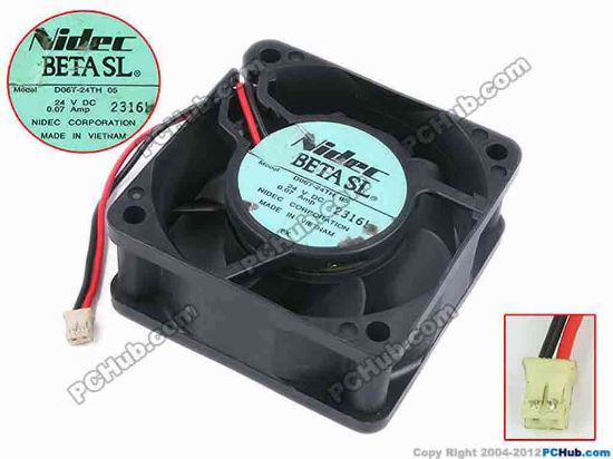 78131 Nidec D06T-24TH Server - Square Fan 05, sq60x60x25, w70x2x2, 24V 0.07A Nidec D06T-24TH Server - Square Fan 