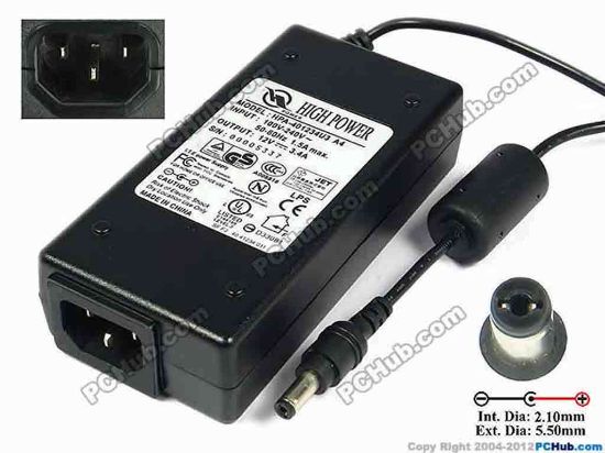 78148 Other Brands HIGH POWER AC Adapter 5V-12V 12V 3.4A, (2.1/5.5mm), IEC C14 Other Brands HIGH POWER AC Adapter 5V-12V <div>In stock now ready to ship in 24 hours.&nbsp;</div>
<div><br />
</div>
<div>Model: HPA-401234U3 A4</div>
<div><br />
</div>
<div>INPUT: 100-240V~1.5A, 50-60Hz&nbsp;</div>
<div>OUTPUT: 12V 3.4A 90W</div>
<div>Connecter size: Int. Diameter: 2.10mm&nbsp;</div>
<div>Ext. Diameter: 5.50mm</div>
<div><br />
</div>
<div><br />
</div>
<div>Dimensions: 124 X 60 X 31 mm<br />
<br />
*Please take note, 3 wire (IEC C14) AC power cord not included.</div>