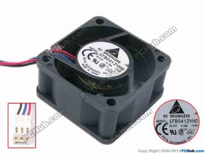 78183 Delta Electronics EFB0412VHD Server - Square Fan -F00, sq40x20, w150x3x3, 12V 0.18A Delta Electronics EFB0412VHD Server - Square Fan 