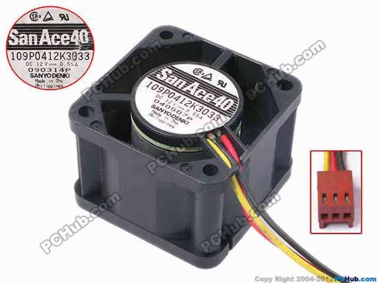 78184 Sanyo Denki 109P0412K3033 Server - Square Fan 90P4845, sq40x28, w55x3x3, 12V 0.55A Sanyo Denki 109P0412K3033 Server - Square Fan 