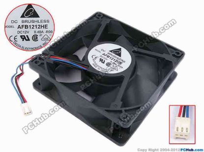 78195 Delta Electronics AFB1212HE Server - Square Fan -R00, sq120x120x38, w100x3x3, 12V 0.48A Delta Electronics AFB1212HE Server - Square Fan yig