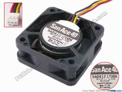 78201 Sanyo Denki 9A0412J7D06 Server - Square Fan sq40x15, w100x3x3, 12V 0.11A Sanyo Denki 9A0412J7D06 Server - Square Fan 