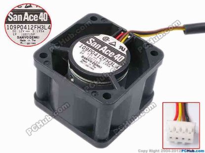 78225 Sanyo Denki 109P0412FH3L4 Server - Square Fan sq40x28, w200x4x4, 12V 0.195A Sanyo Denki 109P0412FH3L4 Server - Square Fan 