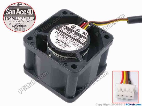 78225 Sanyo Denki 109P0412FH3L4 Server - Square Fan sq40x28, w200x4x4, 12V 0.195A Sanyo Denki 109P0412FH3L4 Server - Square Fan 