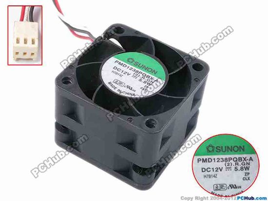 78248 SUNON PMD1238PQBX-A Server - Square Fan (2).R.GN, sq38x28, w285x3x3, 12V 5.8W SUNON PMD1238PQBX-A Server - Square Fan