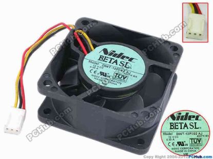 78278 Nidec D06T-12P3S2 Server - Square Fan AJ, sq60x60x25, w110x3x3, 12V 0.30A Nidec D06T-12P3S2 Server - Square Fan 