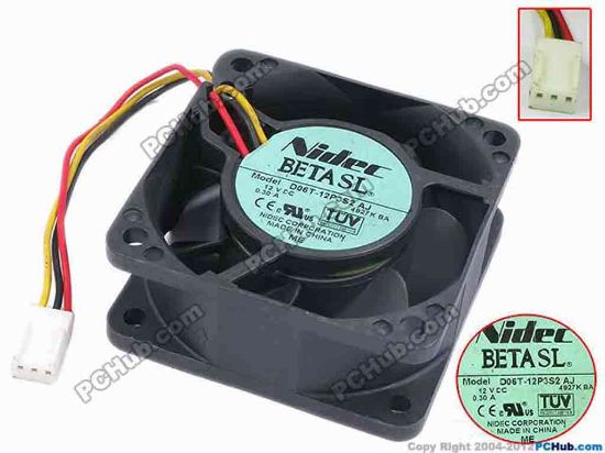 78278 Nidec D06T-12P3S2 Server - Square Fan AJ, sq60x60x25, w110x3x3, 12V 0.30A Nidec D06T-12P3S2 Server - Square Fan 