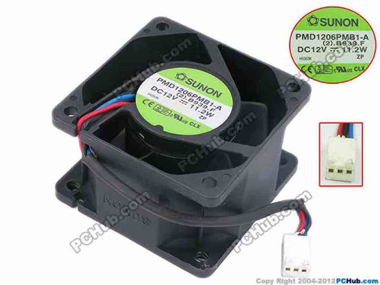 78359 SUNON PMD1206PMB1-A Server - Square Fan (2).B939.F, sq60x60x38, w110x3x3, 12V 11.2W SUNON PMD1206PMB1-A Server - Square Fan 