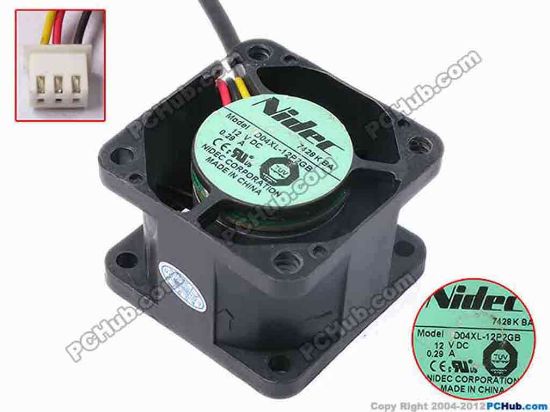 78370 Nidec D04XL-12P2GB Server - Square Fan sq40x28, w225x3x3, 12V 0.29A Nidec D04XL-12P2GB Server - Square Fan 