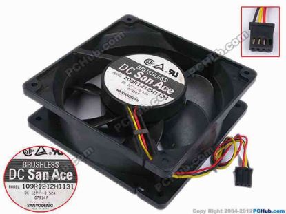 78382 Sanyo Denki 109R1212H1131 Server - Square Fan sq120x120x38, w185x3x4, 12V 0.52A Sanyo Denki 109R1212H1131 Server - Square Fan