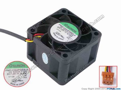 78394 SUNON PMD1204PQBX-A Server - Square Fan (2).B2220.F.GN, sq40x28, w205x3x3, 12V 8.0W SUNON PMD1204PQBX-A Server - Square Fan 