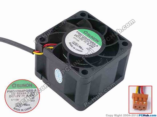 78394 SUNON PMD1204PQBX-A Server - Square Fan (2).B2220.F.GN, sq40x28, w205x3x3, 12V 8.0W SUNON PMD1204PQBX-A Server - Square Fan 