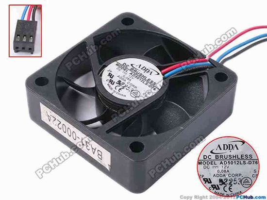 78709 ADDA AD5012LS-D76 Server - Square Fan S, sq50x50x15, w145x3x3, 12V 0.08A ADDA AD5012LS-D76 Server - Square Fan 