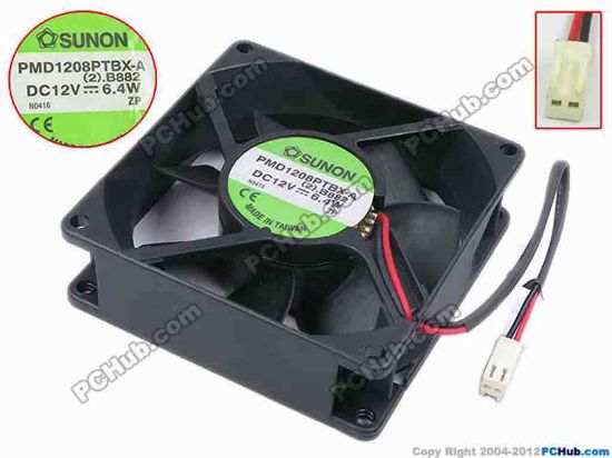 78749 SUNON PMD1208PTBX-A Server - Square Fan (2).B882, sq80x80x25, w120x2x2, 12V 6.4W SUNON PMD1208PTBX-A Server - Square Fan 