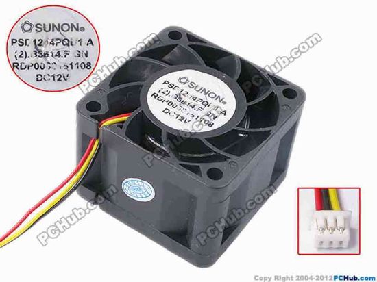 78777 SUNON PSD1204PQB1-A Server - Square Fan (2),B3614.F.GN, sq40x28, w135x3x3, 12V SUNON PSD1204PQB1-A Server - Square Fan 