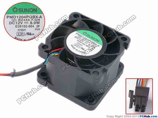 78789 SUNON PMD1204PQBX-A Server - Square Fan (2).B2448.F.GN, sq40x28, w50x4x4, 12V 8.0W SUNON PMD1204PQBX-A Server - Square Fan 